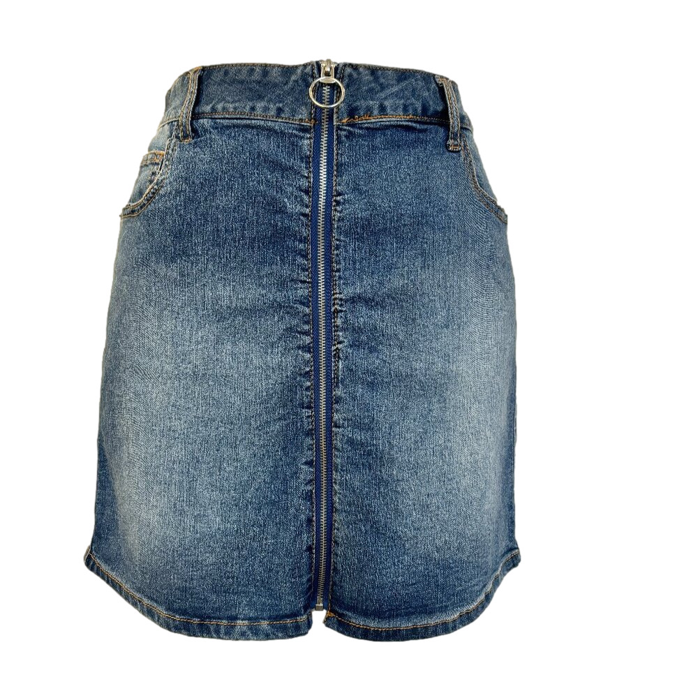 Love Tree Denim Jean Mini Skirt w/ metal O ring Full Zipper, & pockets size SM
